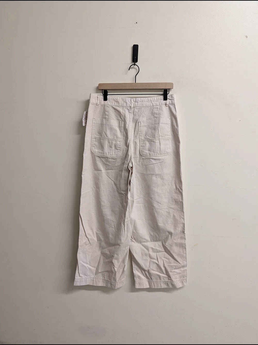 Free People Cream Striped High-Rise Wide Leg Carpenter Pants Size 12